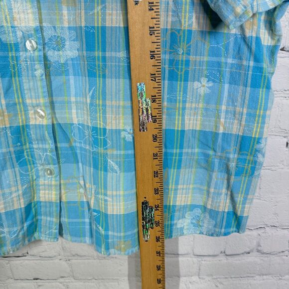 Cottage Shirt Plaid Floral Embroidered Women Plus Size 3X Check Button Cabin Top - Picture 6 of 8